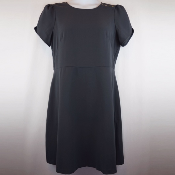 LOFT Dress Shoulder Button Fit and Flare Gray NWT - Picture 2 of 8